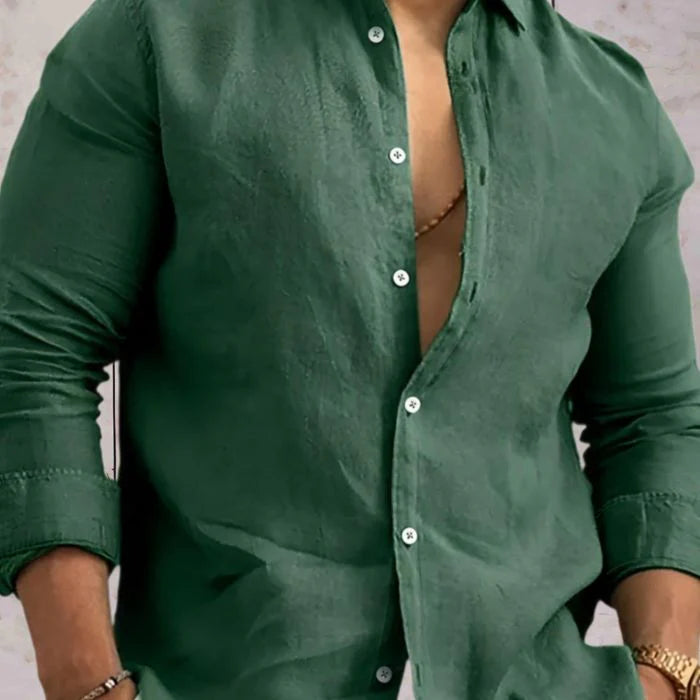 Affirmez votre Confiance avec la Chemise en Lin Vert Foncé Aron